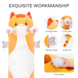 Mewaii Long Cat Plush Body Pillow, 36” Cute Brown Cat Plush Animals Soft Plushies, Kitten Plush Throw Pillow Doll Gift for Girlfriend