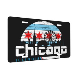 Zyatbwi Chicago Skyline License Plate Car Front License Plate Decoration Vanity Tag Metal Car Plate Aluminum Novelty License Plate 6 X 12 Inch (4 Holes)