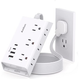 Flat Plug Power Bar, 5ft Ultra Flat Extension Cord - 6 Outlets 4 USB Ports (2 USB C) Desktop Charging Station, No Surge Protection for Cruise Ship, Home Office Dorm Travel Essentials