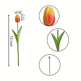 IPLNTS 20PCS All Saints' Day Orange Artificial Flower Tulips PU Real Touch Tulips for Home Wedding Decoration Brides Hand Holding Bouquet Artificial Flower Decoration