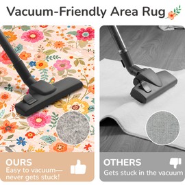 meejou 5x7 Area Rugs for Living Room Vacuum-Friendly Machine Washable Area Rug Flower Floral Printed Pattern Low Pile Non-Slip Carpet for Bedroom Hallway Entryway, Pink Beige