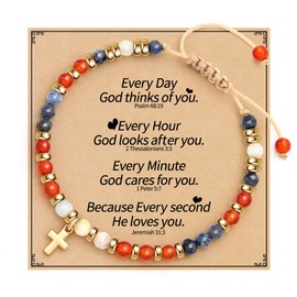Sistble Baptism Gifts for Girl, Christian Gifts for Women Beaded Cross Bracelet Bible Verse Religious Inspirational Bracelets for Women Easter Confirmation Christmas Gift Stocking Stuffers for Teens