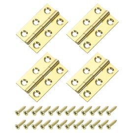 sourcing map 4 Pcs Folding Butt Hinges, 1.5 Inch Brass Small Door Hinges Butt Cabinet Hinges Folding Craft Hinges with Screws for Door Wooden Boxes Windows Dressers, Gold Tone