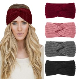 4 Stück Stirnband Damen Winter,Frauen Haarreifen Haarbänder Breit Ohrenwärmer Häkelarbeit Elastische Haarschmuck (Stil B, 1 stück (4er Pack))