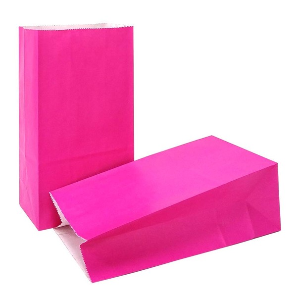 KEYYOOMY 100 CT Small Paper Bags Pink Party Favor Bags for Wedding Baby Shower Kid’s Birthday Party (Magenta, 100 CT, 3.1 X 5.1 X 9.4 In)