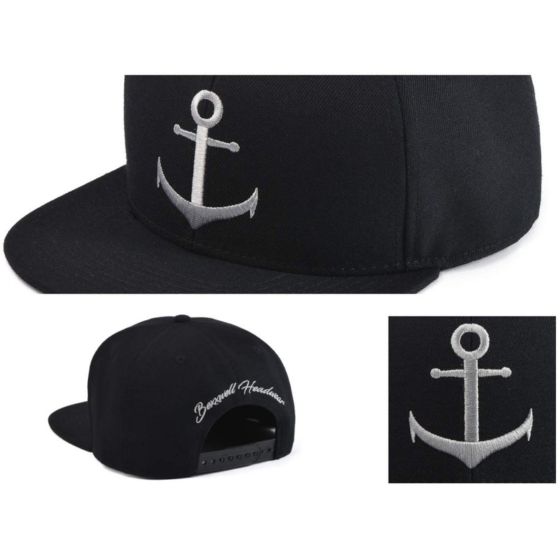 Bexxwell Snapback Cap Black with Anchor (Optimal Fit, Cap, Black,