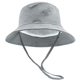 SEYUFN Bob Sun Hat Baby Fishing Hat with Wide Brim Sun Hat Girls Adjustable Cotton Hat UV Protection Summer Hat for Children, Grey Dinosaur