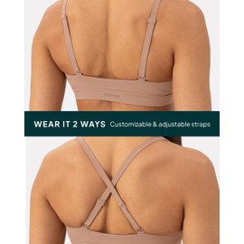 PAVOI ACTIVE V Neck Sports Bra for Women - Low Support Yoga Adjustable Straps Deep V Plunge Bra with Removable Pads - FlexFlow, X-Large, Sienna