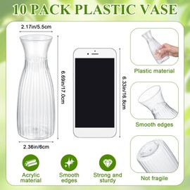 Reallnaive 30 Pack Artificial Flowers with Vase Bulk, 20 Bundles Silk Floral Bouquet 10 Clear Vase with 1 Pcs Rope, Mason Jar Table Centerpiece Arrangement Wedding Party Decor(Dahlia,Pink)