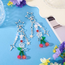Cherry Keychain Bag Charms, Beadthoven Women Purse Charm Decoration Cute Star Flower Handbag Pearl Beaded Car Key Chains Accessories