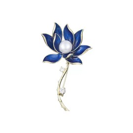 Blue Lotus Flower Brooch Pin Women's Pins Brooch Pearl Flower Brooch Rhinestone Brooch Pin Elegant Weddings Bouquet Clothes Jewelry Accessories Daily Gift