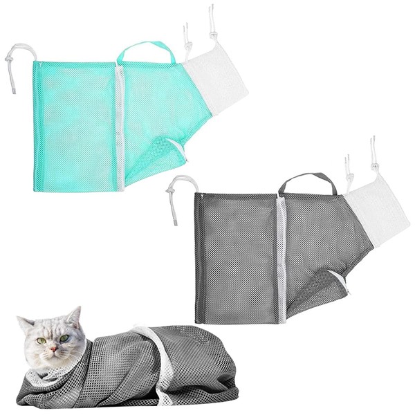 LLMSIX 2PCS Cat Bathing Bag, Adjustable Cat Grooming Net Bag