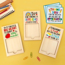 Teacher Appreciation Sticky Note Dispensers Holders with Thank You Cards for Women Coach Principal Wooden Post-it Pop-up Note Desk Organizers Set of 3 Christmas End of Year Gifts (Notes Not Included)