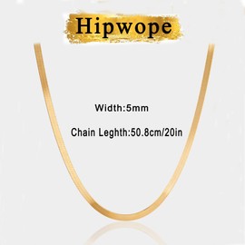 HIPWOPE 14K Gold/Silver Plated Snake Chain Necklace，Herringbone Necklace For Women Gold Filled Flat Chain Necklace for Women Gifts Jewelry Adjustable Necklace 3/5MM(W)16"/18"20"/22"/24"(L)