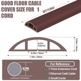 Floor Cord Covers for Wires 6FT Cable Hider Wire Cover Self Adhesive Cord Hider Floor for Offices, Homes, Workshops, Warehouses Cable Cavity 0.39" W x 0.27" H