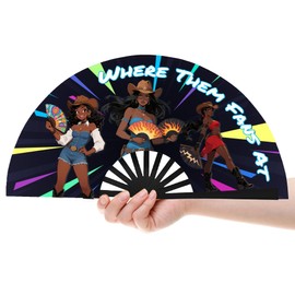 AYTHSRIC 13 inch Line Dance Popping Fan, Where Them Fans at Clack Fan, Boots On The Ground, Large Festival Folding Fans, Pop Fans for Women Foldable Wedding Dance Church Party (Style B)