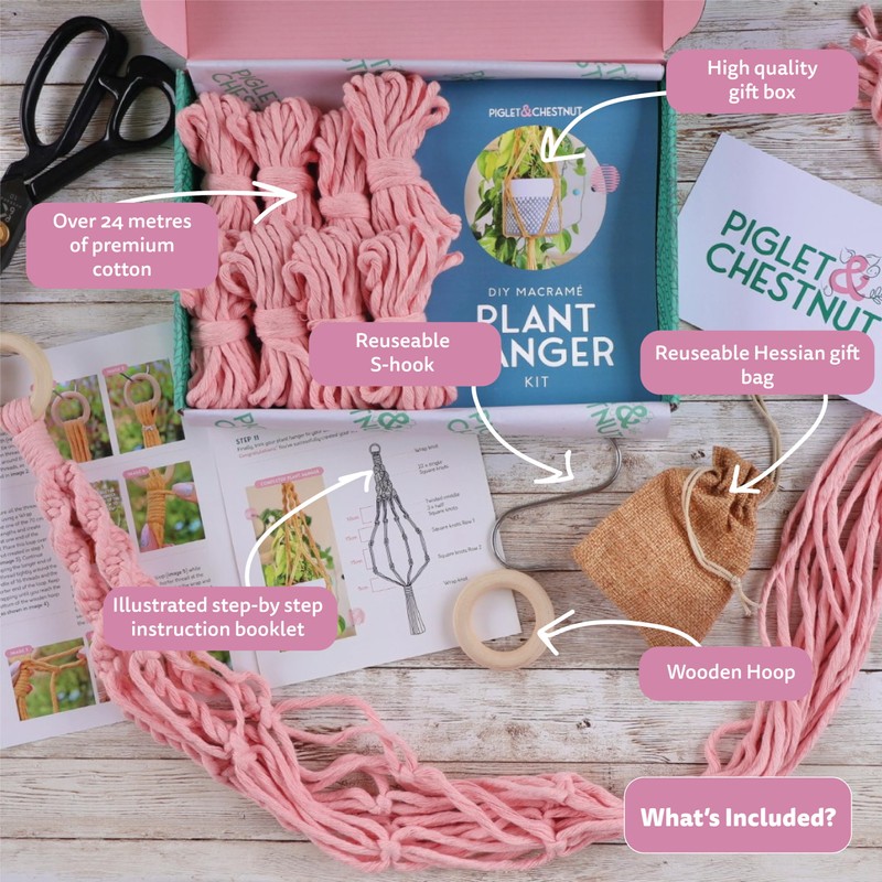 Piglet&Chestnut DIY Plant Hanger Kit, Macrame Beginner Kit, DIY Craft