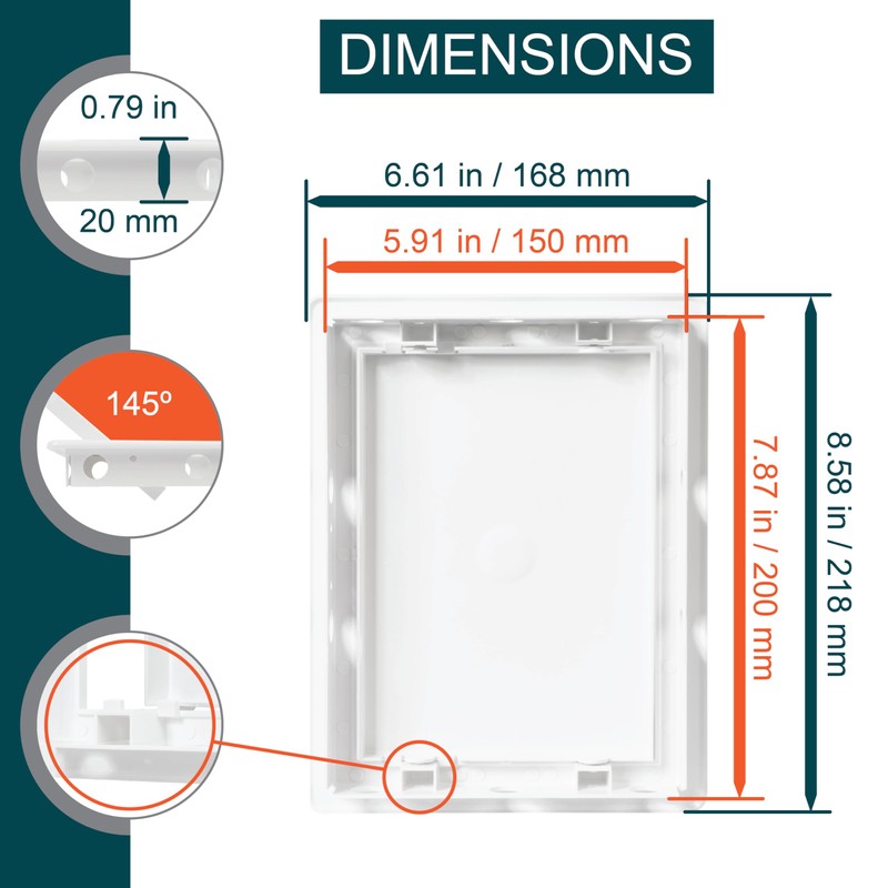 6" x 8" White Plastic Access Panel. Service Shaft Door