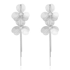 TOFBS Earrings for Women 925 Silver Needle Stud Earrings Fashion Delicate Flower Metal Leaf Earring with Cubic Zirconia Long Tassel Drop Earrings Jewellery Gift, Sterling Silver