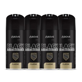 ABOVE Black Series Body Spray, Classic, 4 pcs - Deodorant Spray - Woody Fragrance - Masks Perspiration Odors - Long-Lasting Dry Spray - Cruelty-Free