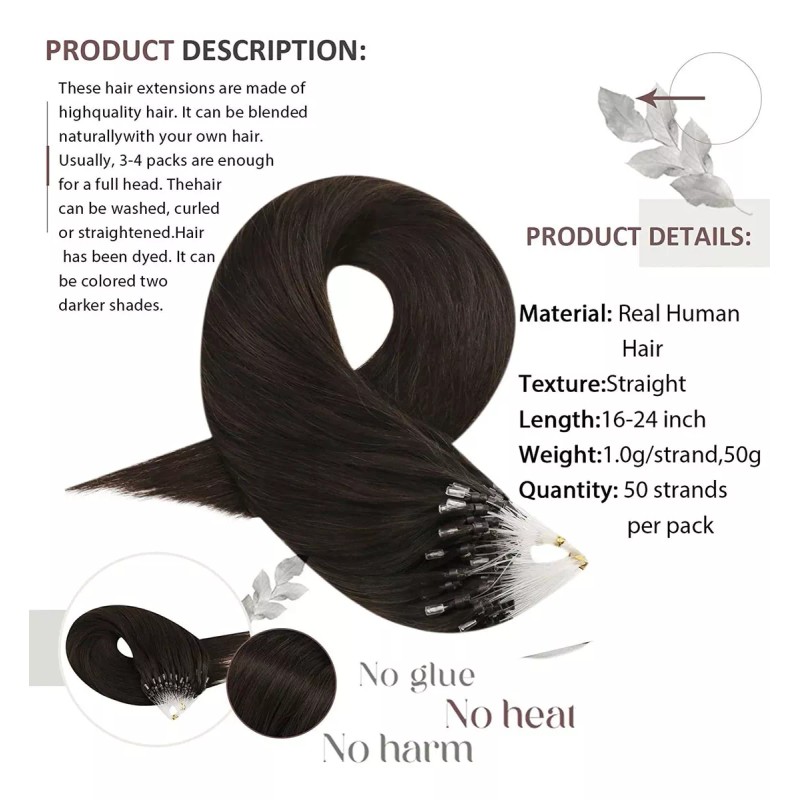 Moresoo Extensiones Cabello Natural Natural Color #2 Casta 14in 50gr