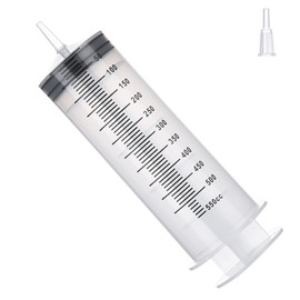 500mL Large Syringe with Tip Adapter, Individual Sealed and Sterile, Large Plastic Garden Syringe for Liquid,Watering, Oil, Refilling