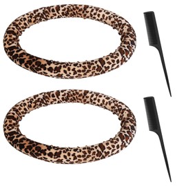 2pcs Overnight Curls Headband, Dual Use Rod Headband Round Leopard Print Hair Rollers Styling Tool with 2 Combs