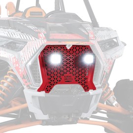 KEMIMOTO UTV Metal Front Grill Light Compatible with 2019-2023 Polaris RZR XP/XP4 1000/1000 S/Turbo/Turbo S, Red Mesh Grille with Waterproof LED Light Bar Accessories Replace OEM #5455433-070