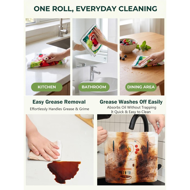 20pcs Animal Patterns Microfiber Cleaning Cloth Roll, Tear Away Washable