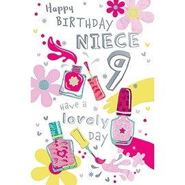 Niece 9th Age 9 Have A Lovely Day Nail Varnish Bright Happy Birthday Card