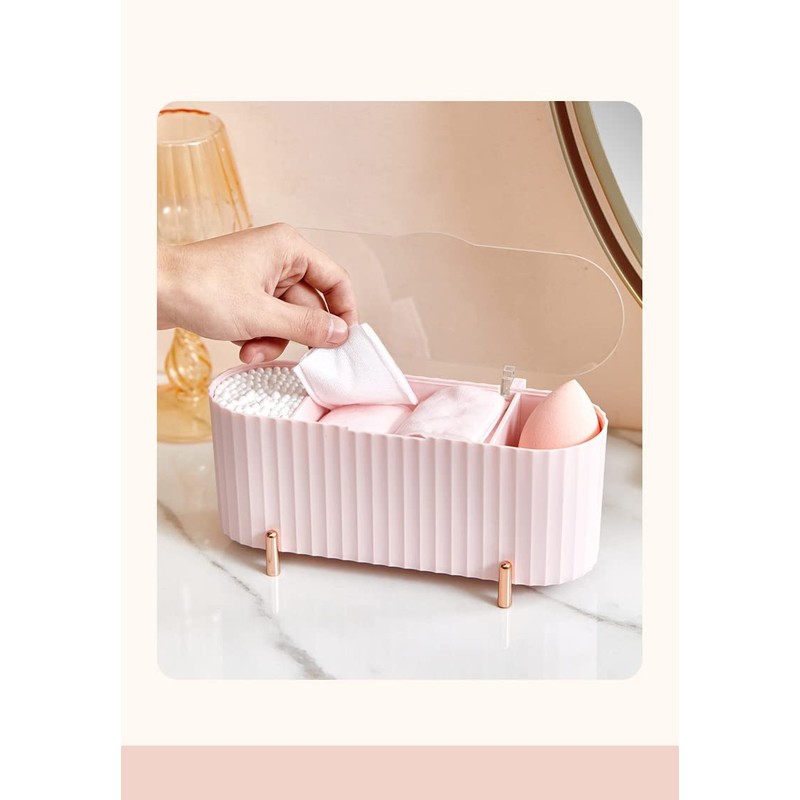 Squishy Dot Clear Cosmetic Storage Organizer, 3-Compartment Transparent Multi-Functional Bathroom