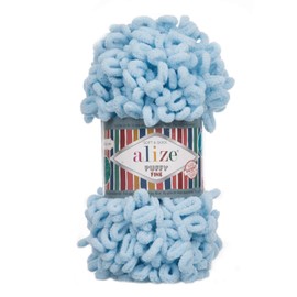 Alize Puffy Fine Knitting Yarn 100 g, Finger Knit Wool without Needles, Colour: 218 Baby Blue