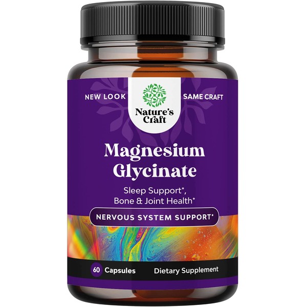 Magnesium Glycinate Capsules Mineral Supplement - Calming Magnesium Supplement for Women and Mens Natural Sleep Aid Immune Support Bone Health Mood Support Heart Health and Muscle Recovery - 60 Count
