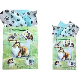 Dog Breed Gift Bags Set of Two with Tissue Paper (Shetland Sheepdog)