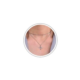 Dainty CZ Cross Necklace Layered Silver Necklace for Women Rhinestone Cross Pendant Necklace Diamond Cross Choker Simple Thin Sequin Chain Necklace Crystal Cross Necklace Jewellery, Rhinestone Crystal
