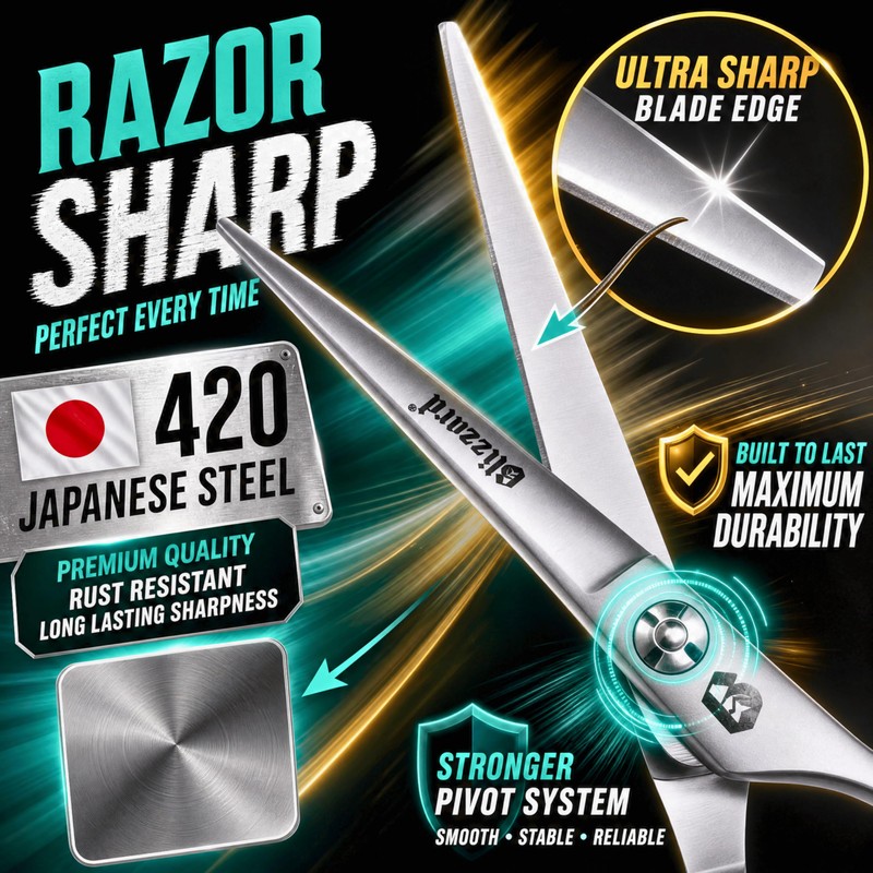 Blizzard Professional Hairdressing Scissors - Japanese 420 Steel Micro-Serrated Hair