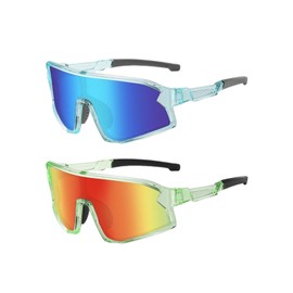 swanoble 2PACK Kids Polarized Sports Sunglasses Lightweight Boys Baseball Sunglasses Girls Cycling Softball Age 3-8 (Transparent-blue Frame/Blue Lens + Transparent-green Frame/Red Lens)