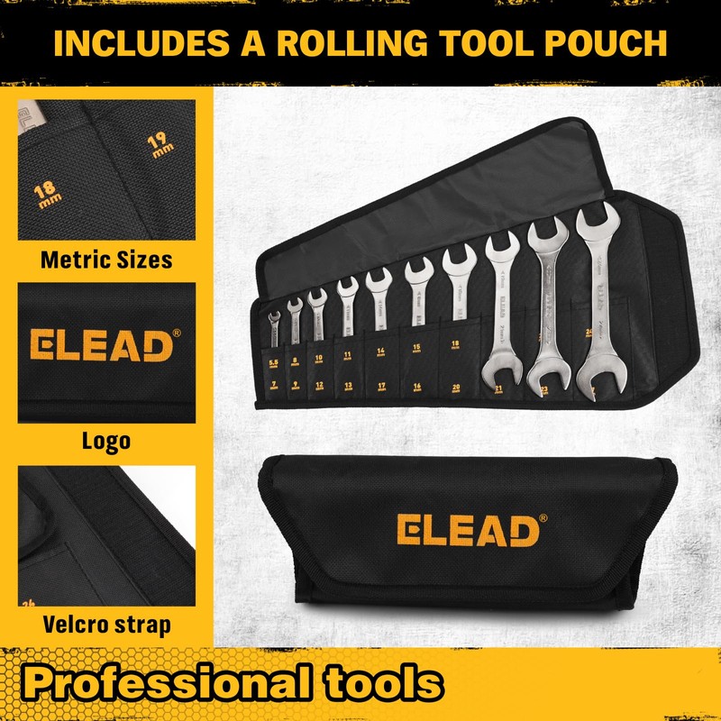 ELEAD 19-Piece Super-Thin Open End Wrench Set, Metric 5.5–27 mm