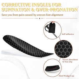 BIGGCOOL Corrective Insoles for Supination & Over-Pronation, Orthotics Medial & Lateral Heel Wedge Inserts for Foot Alignment, Bow Legs, Knee Pain (Black-2 Layers, L: Women 8-12/Men: 7.5-13)