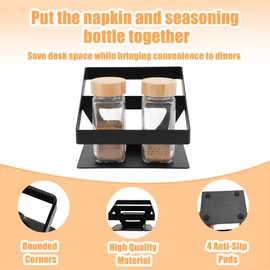 Napkin Holder, SHAIDOJIO Metal Napkin Holder with Salt and Pepper Shakers Caddy Modern Napkin Dispenser for Table Kitchen Countertop (Black)