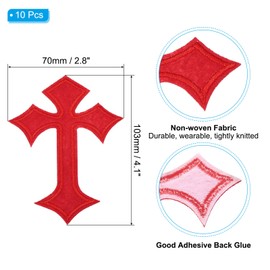 PATIKIL Cross Embroidered Patches,10 Pcs Cross Sew on Iron on Decorative Patches for Repair Decoration Clothing Hats Jackets Backpack, 4.1" Lx2.8 W, Red