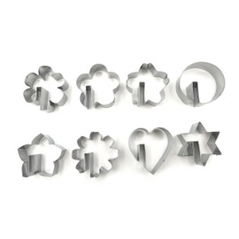 JOKUMO Juego de 8 cortadores de galletas de alto grado 430 de acero inoxidable, hexagonal, círculo, corazón y 5 variaciones de flores
