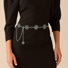 Navoky Turquoise Metal Belt Chain Women Snowflake Waist Chain Silver Belly Concho Belt Pendant Openwork Chains Dress Girl (B)