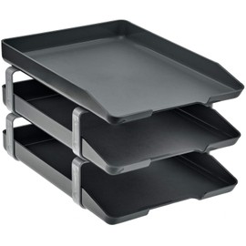 Acrimet Traditional Letter Tray 3 Tier Front Load Plastic Desktop File Organizer (Black Color)