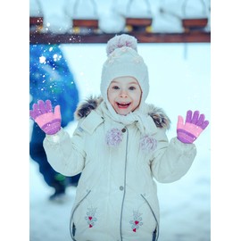 3 Pairs Kids Gloves Knit Gloves for Boys and Girls Warm Winter Gloves Full Fingers Stretchy Gloves for Kids Mittens for Children (Bright Color, Medium)