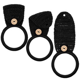 Tatuo 3 Pieces Crochet Towel Holder Hanging Kitchen Dish Towel Holder Ring Oven Handle Kitchen Bathroom Hanger for Stove(Black)