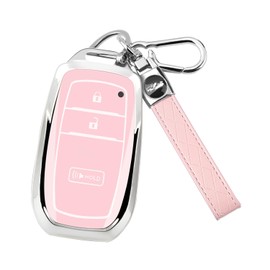 MILD EAST Key Fob Cover for Toyota with Keychain, Soft TPU Key Shell Case for 2022-2025 4runner Prius Corolla Cross Hatchback Tundra Sequoia LE XLE, 3 Button (Silver/Pink)