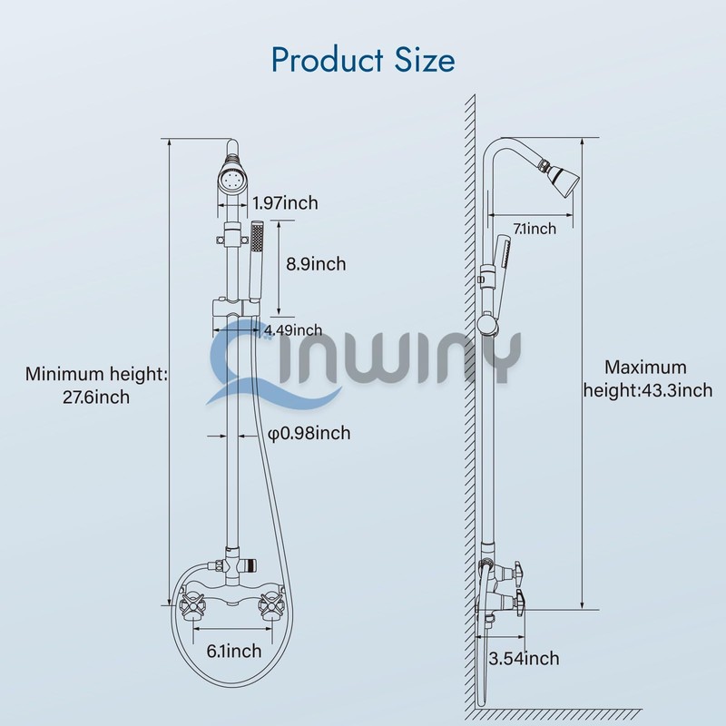 Cinwiny Matte Black Wall Mount Outdoor Shower Kit with Hand