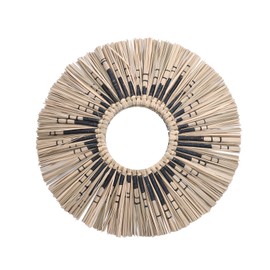 Straw Hanging Mirror Decoration Hand Woven Wall Mirror Ornament for Bathrooms Living Rooms OfficesYellow Black