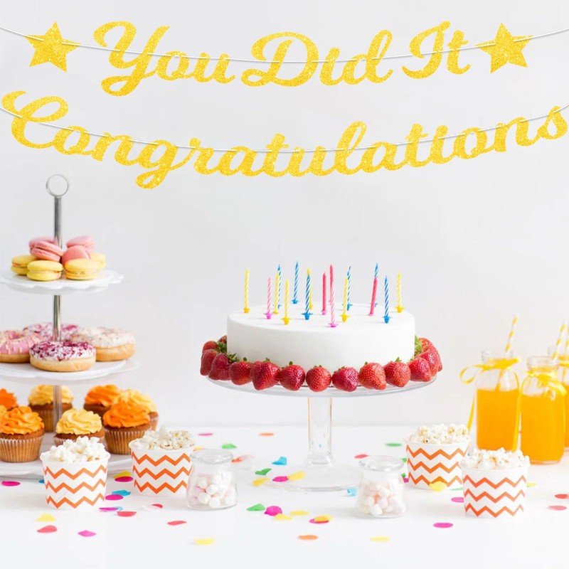 iwiio Gold Congratulations Banner You Did It Bunting For Graduation